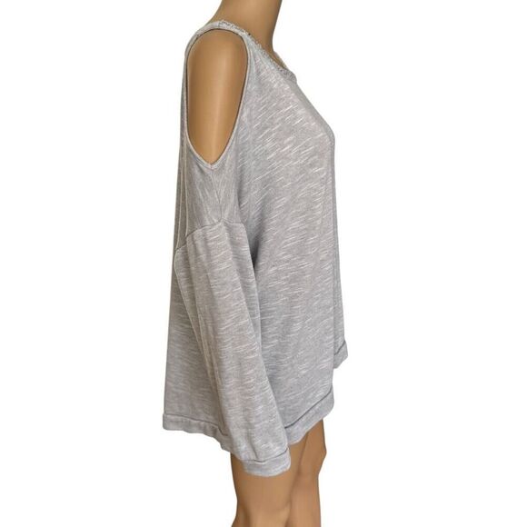 INC International Concepts Cold Shoulder Sweater Gray size 3X beaded neck - Picture 2 of 7